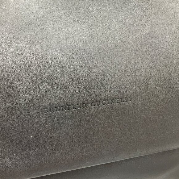 Brunello Cucinelli Charcoal Grey Monili Bead Embellished Leather Handbag - Picture 9 of 13